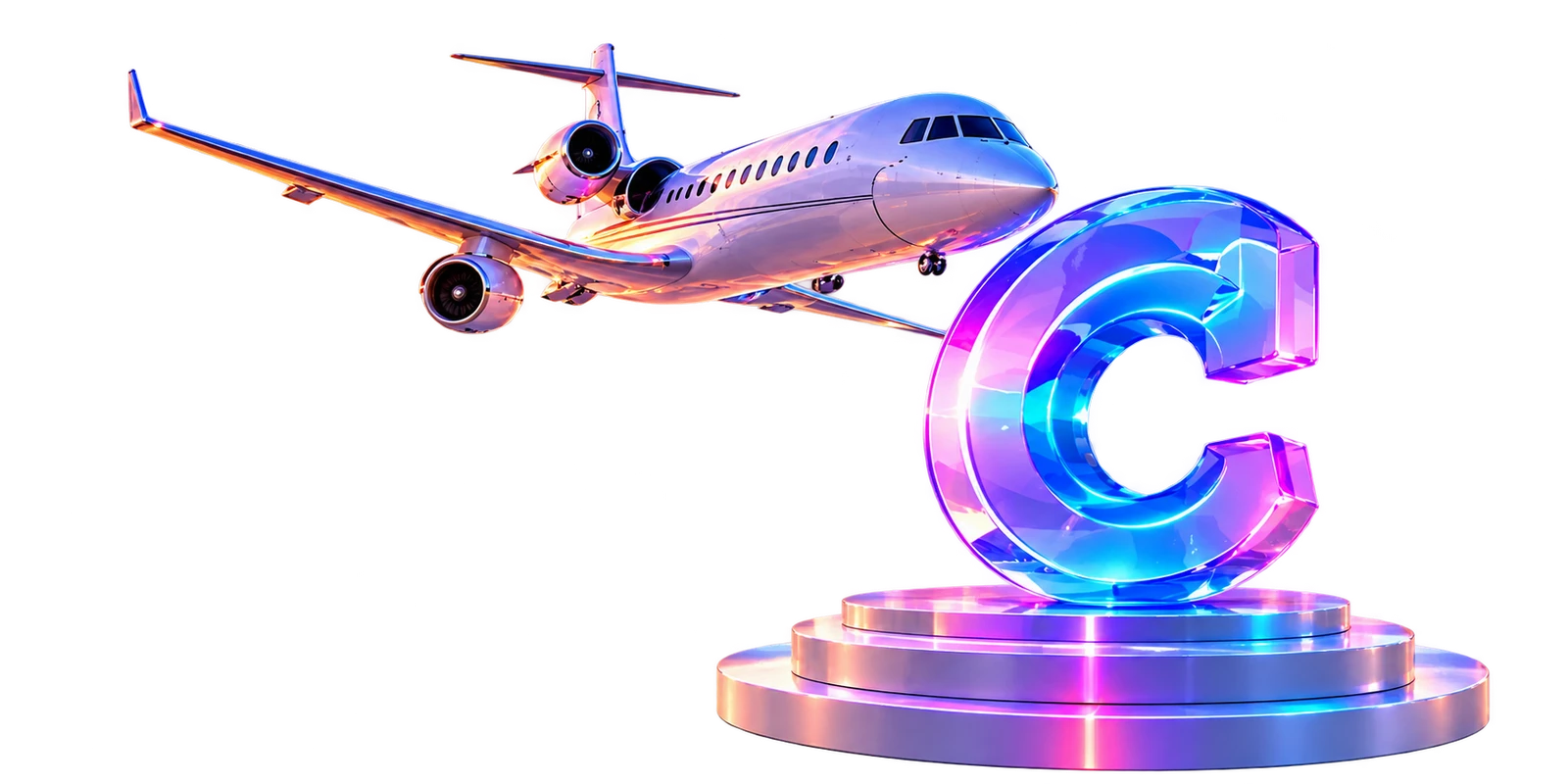 Iridescent CircusPay sculpture and private jet